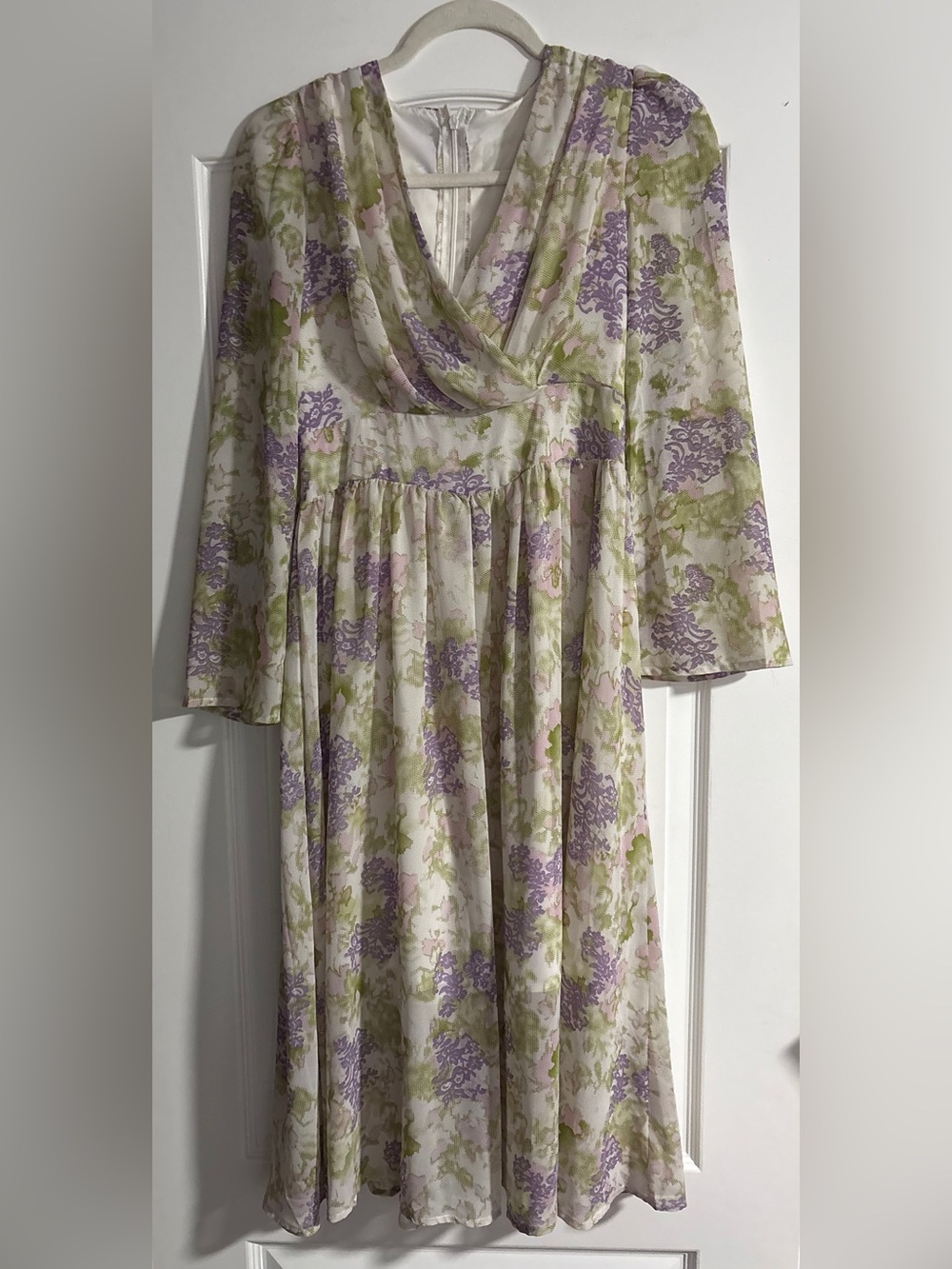 Floral V-Neck Midi Dress in Lavender and Olive